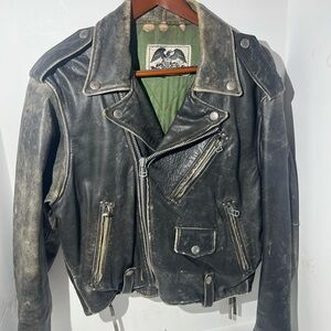 Vintage Avirex Black Leather Motorcycle Jacket distressed